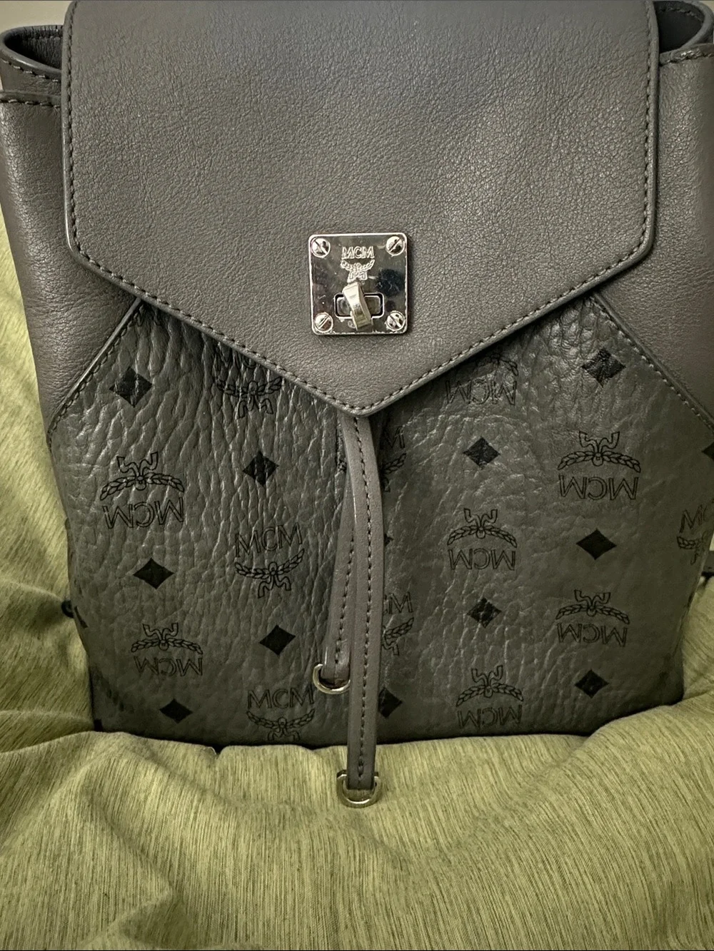 MCM Gray Logo Drawstring Backpack - Picture 1 of 6